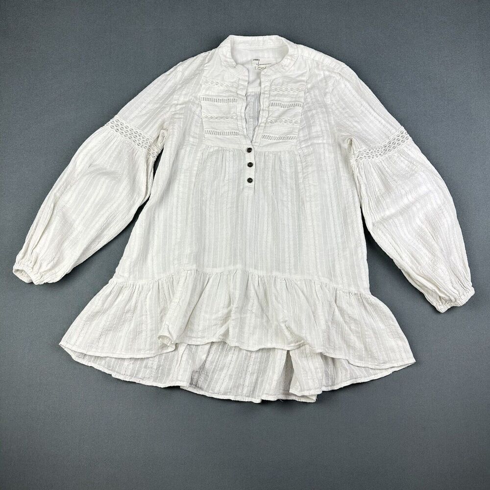 Anthropologie Haley Embroidered Lace Tunic Top Womens XS White Oversized Blouse*